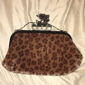 Skeleton Brass Knuckle Clutch with Chain